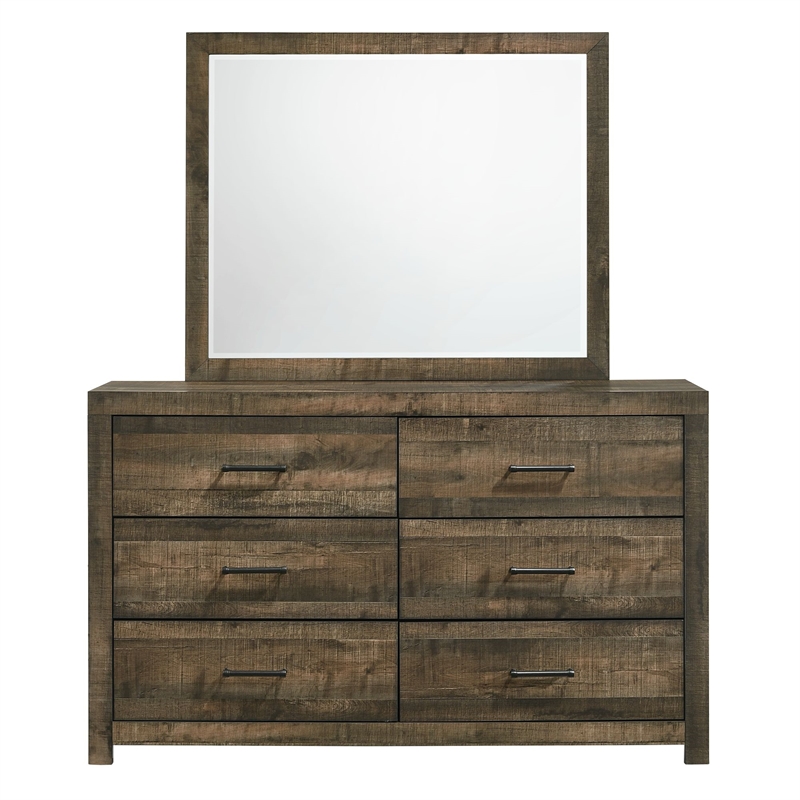 Picket House Furnishings Beckett 6-Drawer Wood Dresser and Mirror Set in Brown