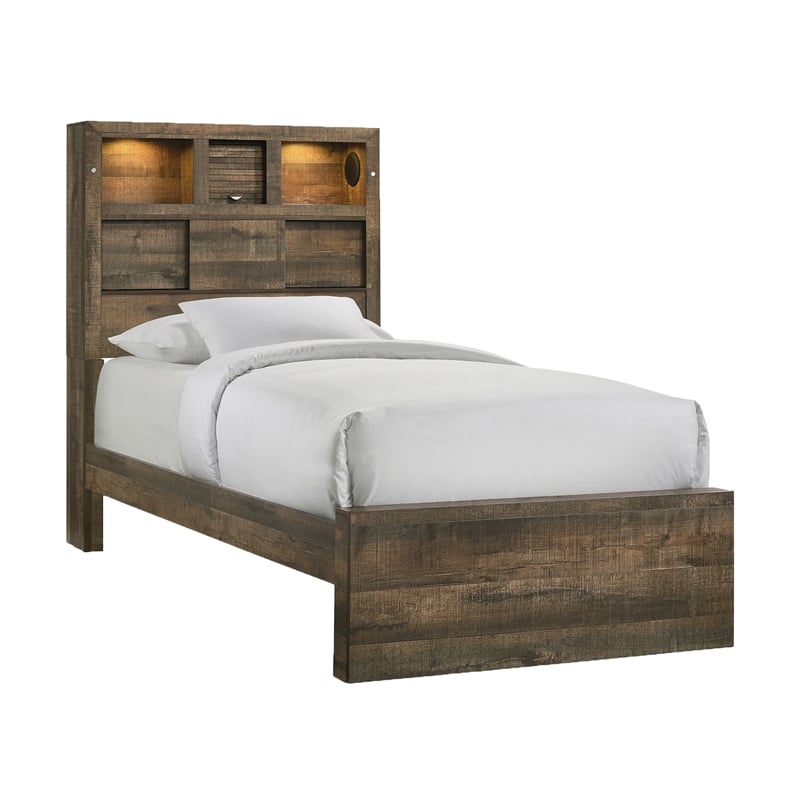 Picket House Furnishings Beckett Twin Bookcase Panel Bed w/Bluetooth in Walnut