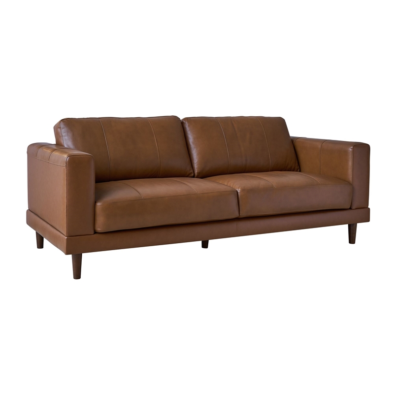 Picket House Furnishings Hanson Leather Upholstered Sofa in Fiero Tan