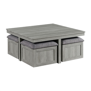 picket house furnishings dawson coffee table with four storage stools in grey