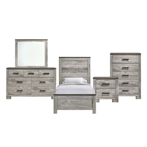Picket House Furnishings Adam 5-Piece Twin Panel Bedroom Set in Gray