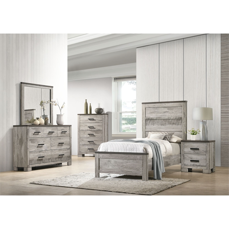 Picket House Furnishings Adam Twin Panel 4PC Bedroom Set in Gray