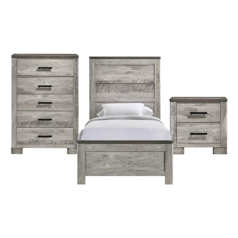 Picket House Furnishings Adam Twin Panel 3PC Bedroom Set in Gray