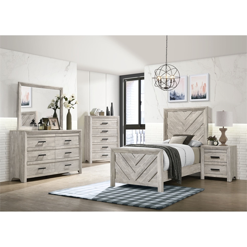 Picket House Furnishings Keely Twin Panel 5PC Bedroom Set in White