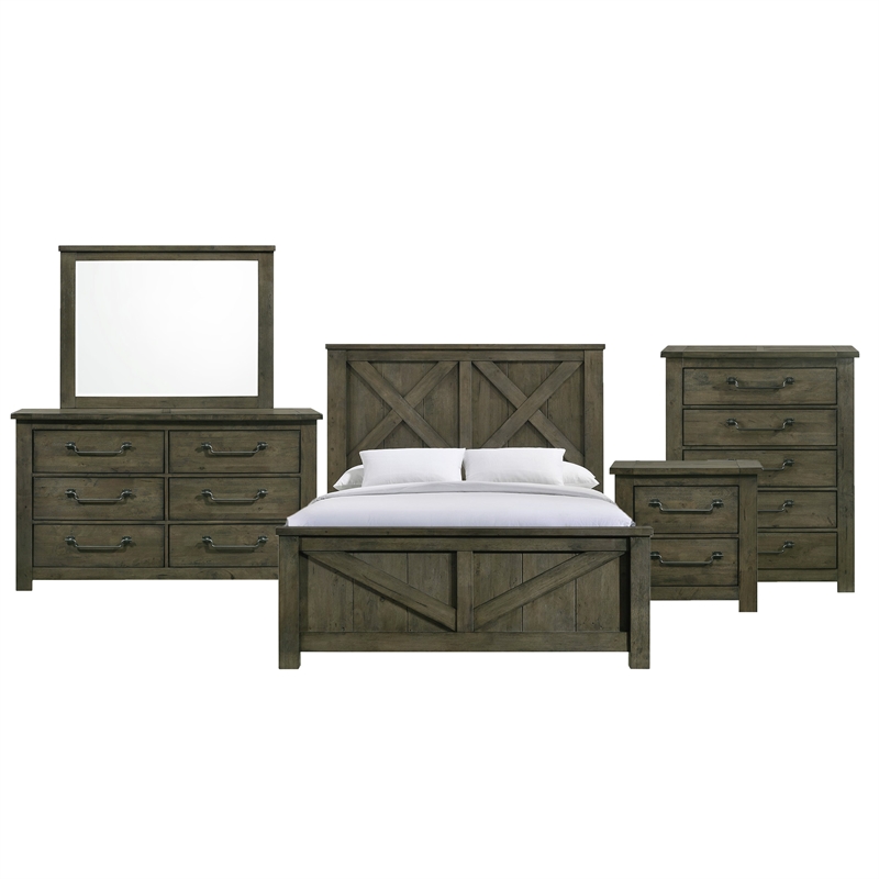 Picket House Furnishings Memphis Queen Panel 5PC Bedroom Set in Grey