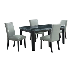 Celine 5PC Dining Set Table & Four Grey Faux Leather Chairs
