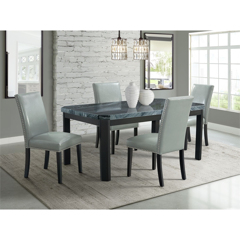 Celine 5PC Dining Set Table & Four Grey Faux Leather Chairs