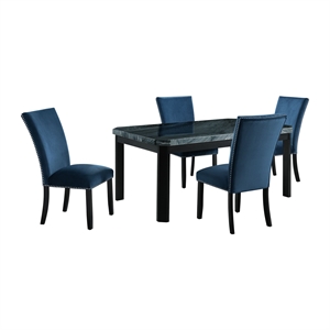 Picket House Furnishings Celine 5PC Dining Set- Table & Four Blue Velvet Chairs