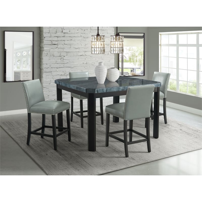 Celine 5PC Counter Height Dining Set-Table & Four Grey Faux Leather Chairs
