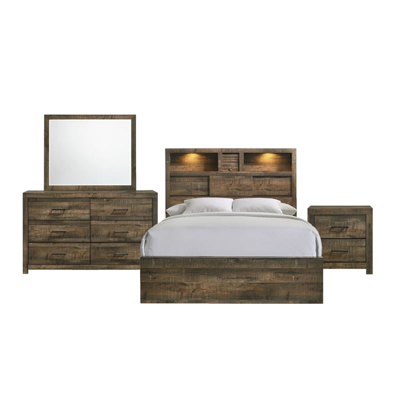 Picket House Furnishings Beckett King Bookcase Panel 4PC Bedroom Set w/Bluetooth