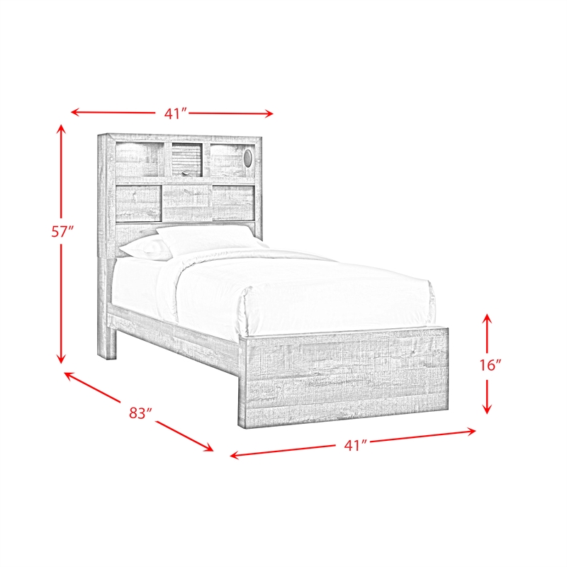 Picket House Furnishings Beckett Twin Bookcase Panel 4PC Bedroom Set w/Bluetooth