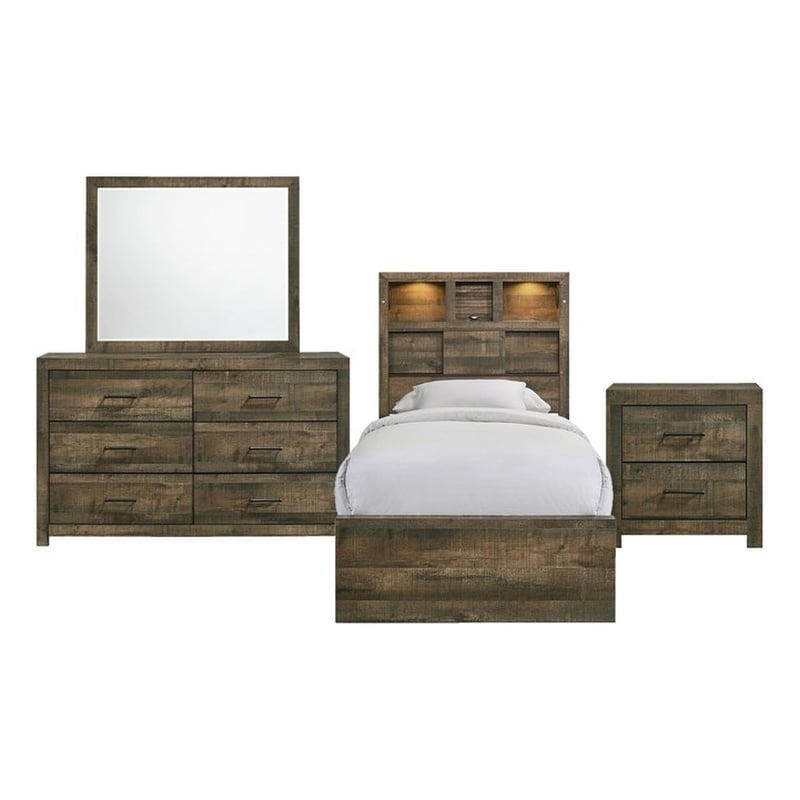 Picket House Furnishings Beckett Twin Bookcase Panel 4PC Bedroom Set w/Bluetooth
