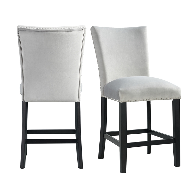 Celine 5PC Square Counter Height Dining Set-Table & Four Grey Velvet Chairs