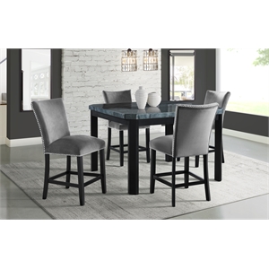 Celine 5PC Square Counter Height Dining Set-Table & Four Grey Velvet Chairs