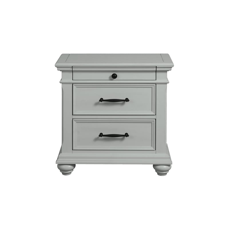 Picket House Furnishings Brooks 3-Drawer Nightstand with USB Ports in Gray