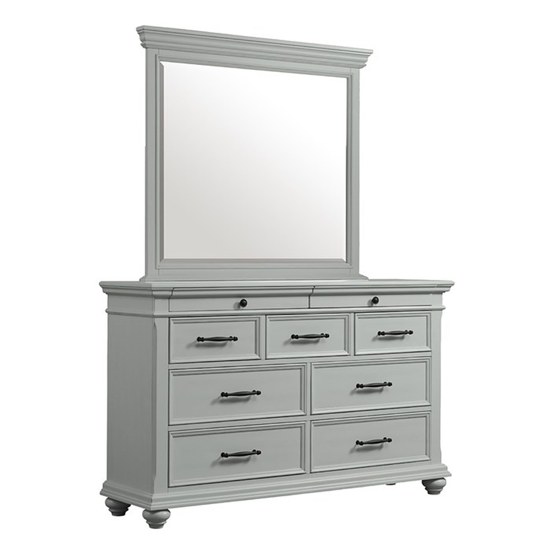 Picket House Furnishings Brooks 9-Drawer Dresser with Mirror in Gray