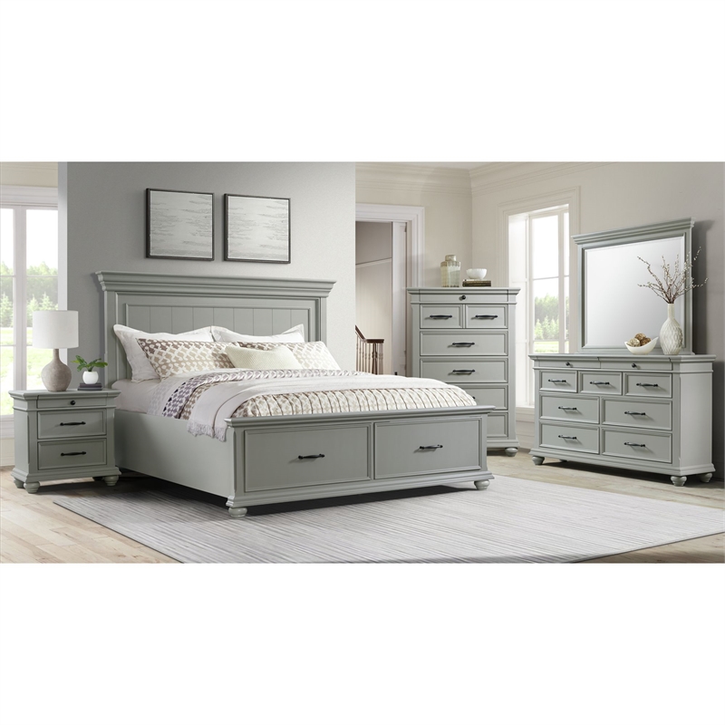 Picket House Furnishings Brooks King Platform Storage Bed in Gray