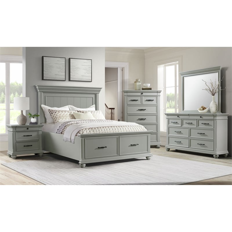 Picket House Furnishings Brooks King Platform Storage 4PC Bedroom Set in Gray