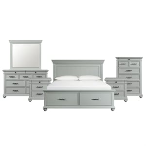 Picket House Furnishings Brooks King Platform Storage 6PC Bedroom Set in Gray