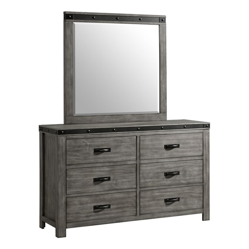 Picket House Furnishings Montauk 6-Drawer Wood Dresser & Mirror Set in Gray
