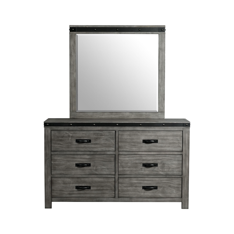 Picket House Furnishings Montauk 6-Drawer Wood Dresser & Mirror Set in Gray