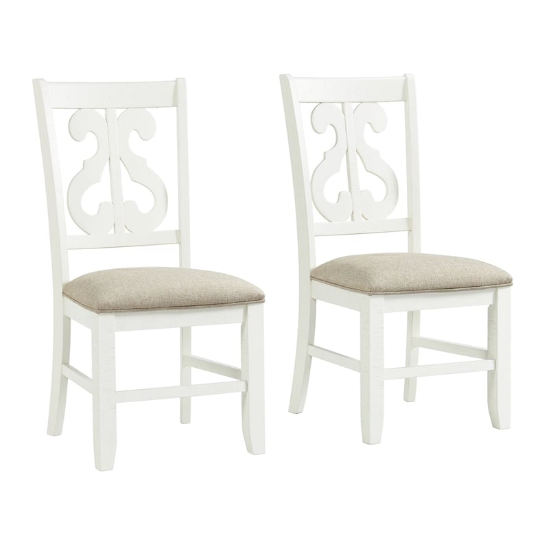Picket House Furnishings Stanford Wooden Swirl Back Side Chair Set in White