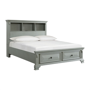 picket house furnishings trent queen bookcase storage bed in grey
