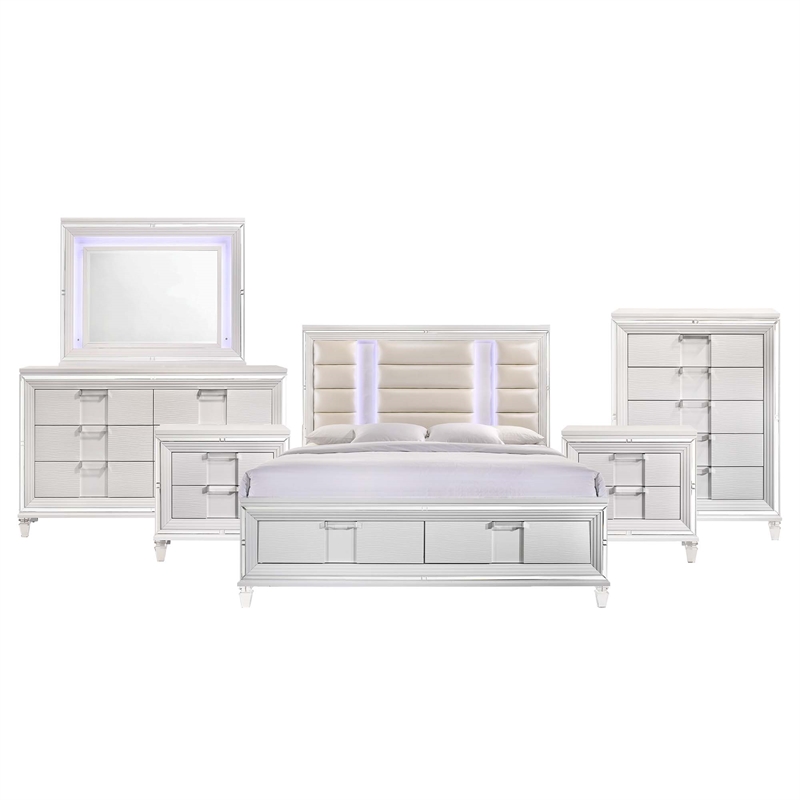 Picket House Furnishings Charlotte King Storage 6PC Bedroom Set in White