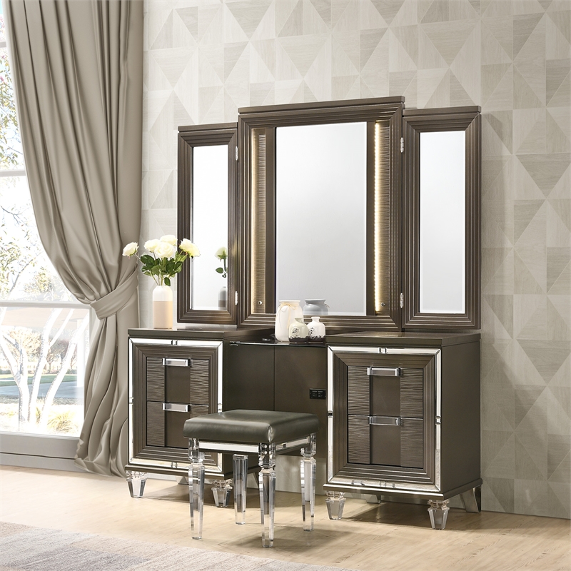 Picket House Furnishings Charlotte Vanity Stool with Acrylic Leg in Dark
