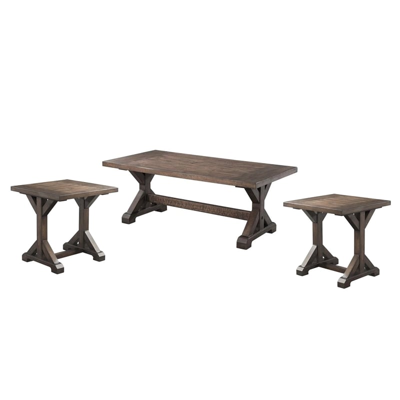 Picket House Furnishings Finn 3-Piece Accent Trestle Table Set in Dark Walnut