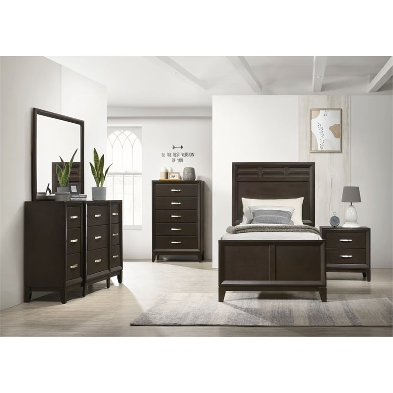 Picket House Furnishings Warren Twin Panel 5PC Wood Bedroom Set in Merlot