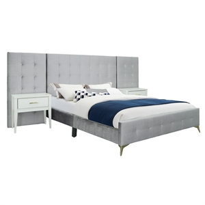 picket house furnishings mila king bed in wl001 silver grey w/ 2 end tables