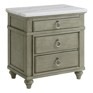 picket house furnishings bessie 3-drawer nightstand white marble top in grey