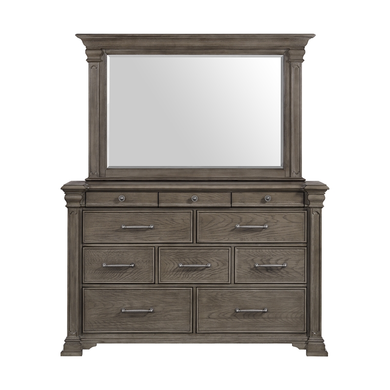 Picket House Furnishings Paterson 10-Drawer Bedroom Dresser & Mirror Set in Gray