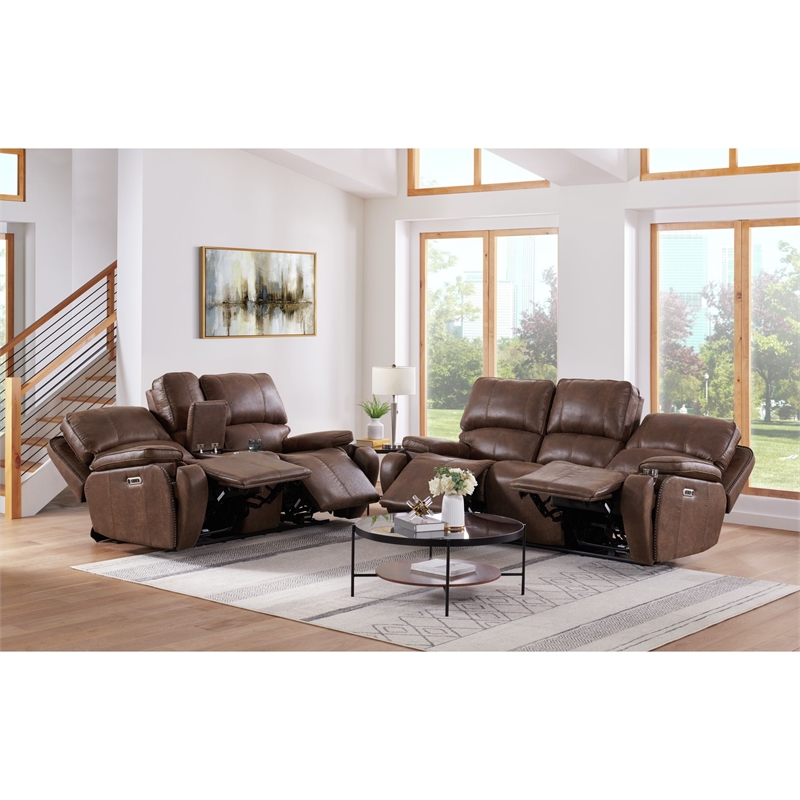 Picket House Furnishings Grover Power Motion Sofa-Power Head Recliner-Brown