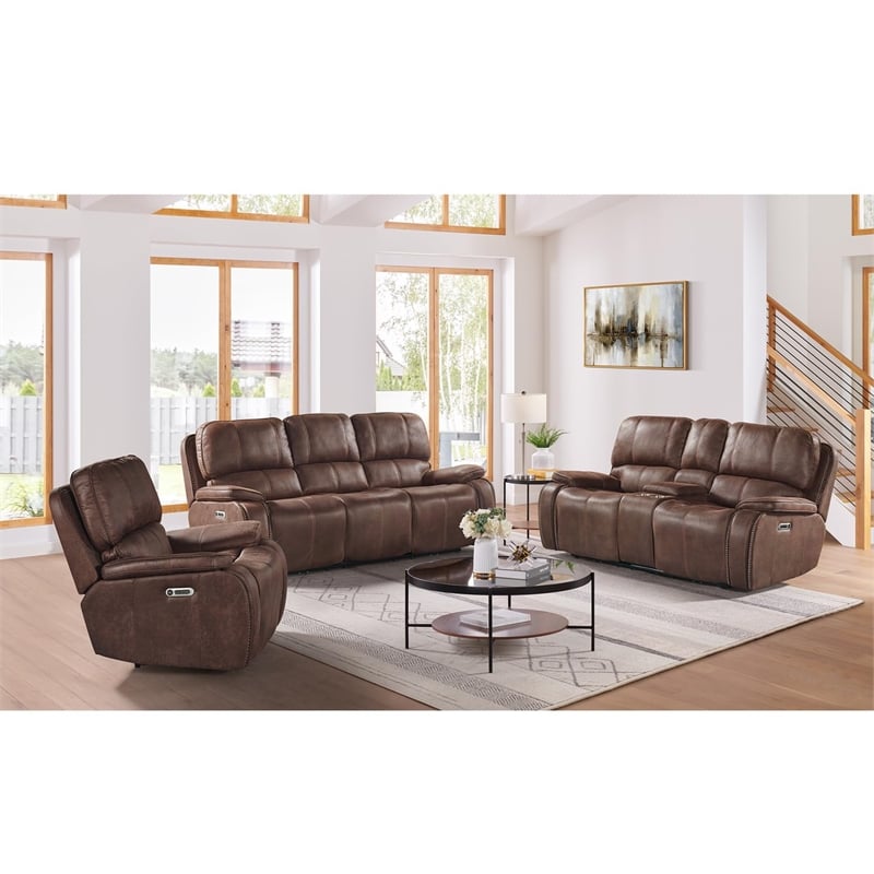 Picket House Furnishings Grover Power Motion Recliner-Power Head Recliner-Brown