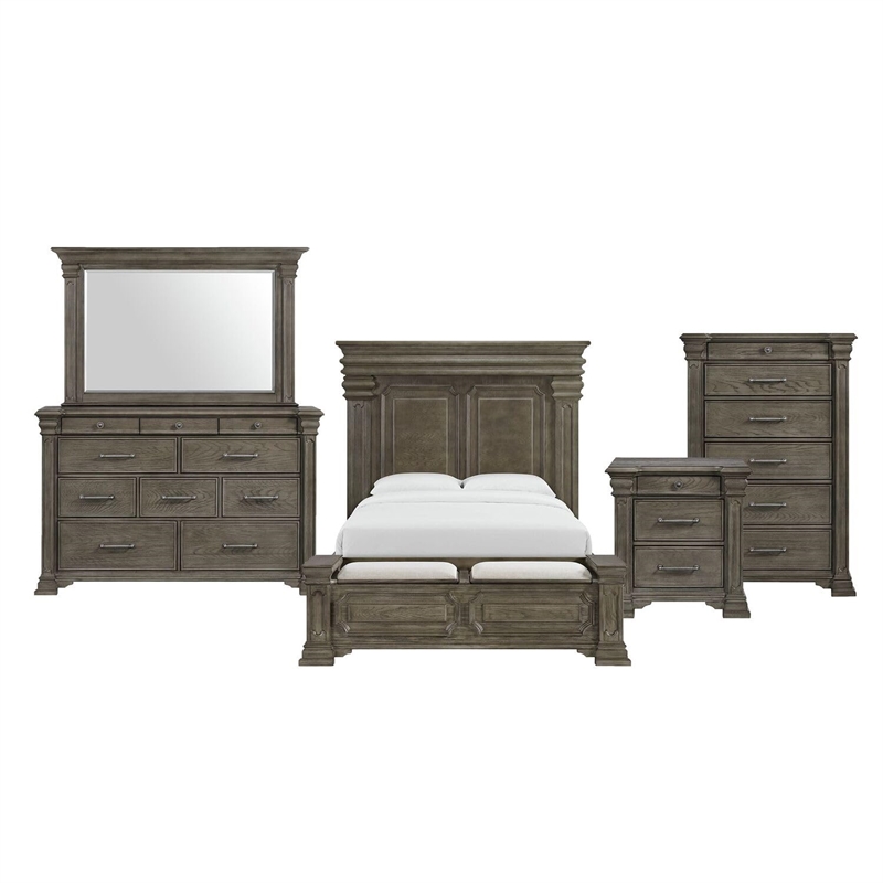 Picket House Furnishings Paterson  Queen Storage 5PC Bedroom Set in Gray