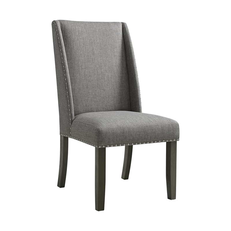 Picket House Furnishings Eve Side Chair Set-Grey Fabric & Nail Heads in Charcoal