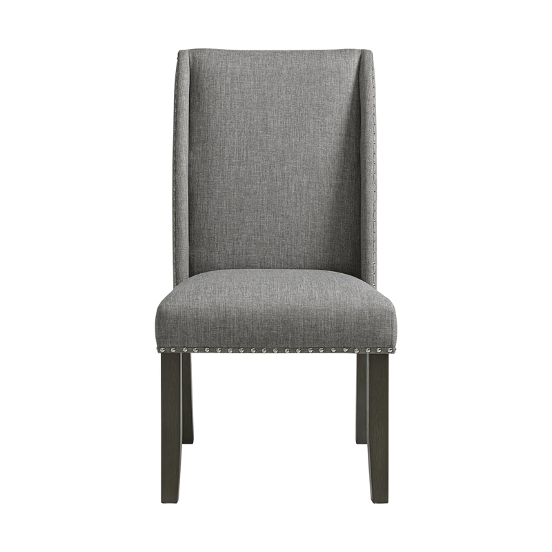 Picket House Furnishings Eve Side Chair Set-Grey Fabric & Nail Heads in Charcoal