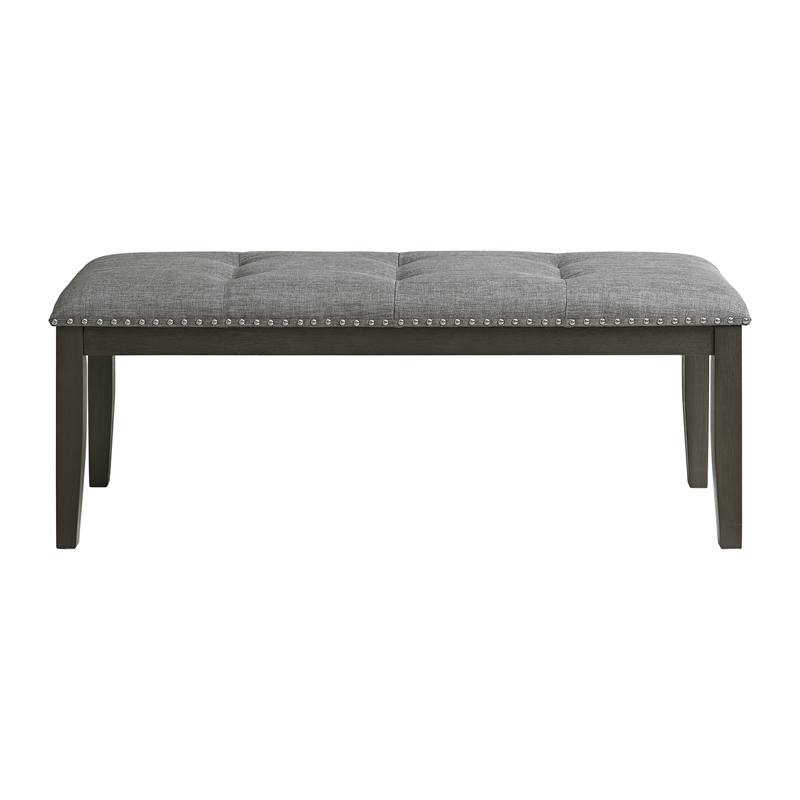 Picket House Furnishings Eve Bench w/ Gray Fabric and Nail Heads in Charcoal