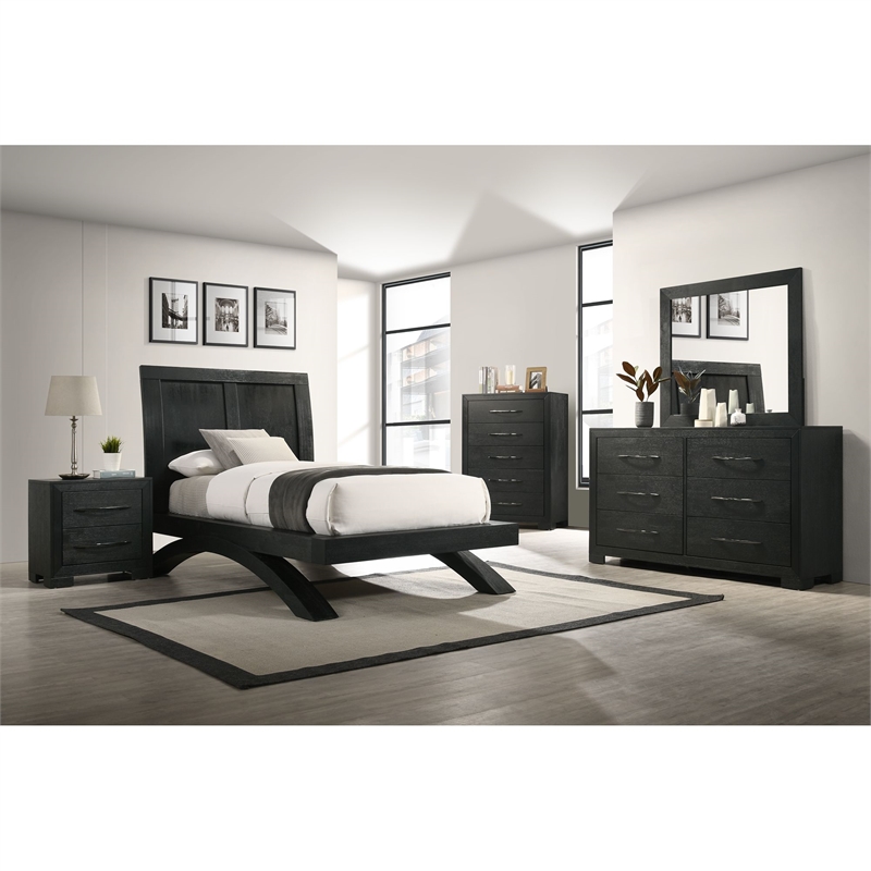 Picket House Furnishings Kenn Twin Platform Bed with Arched Base in Black