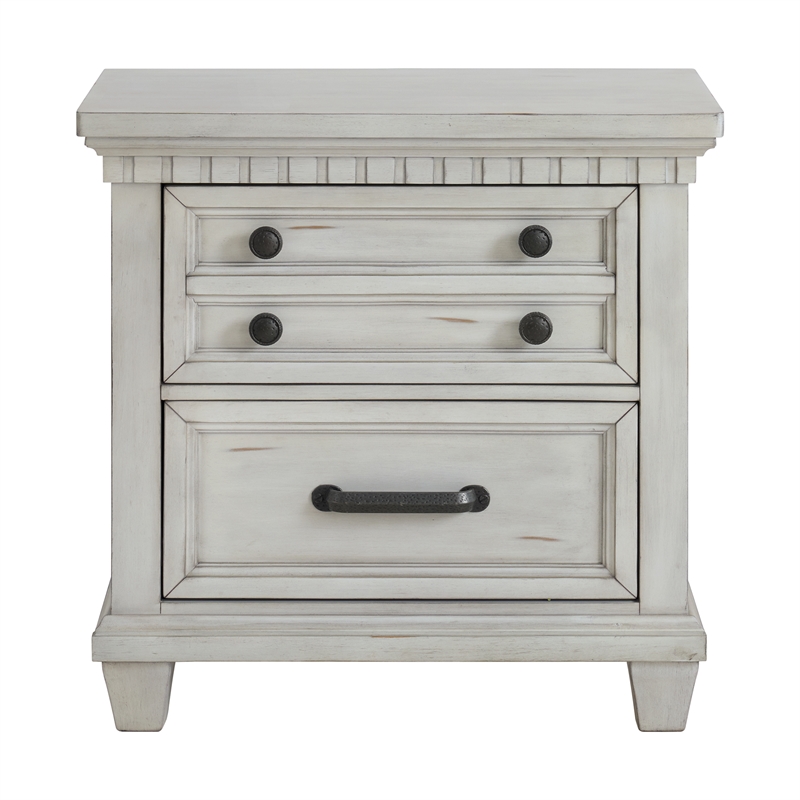 Picket House Furnishings Windom 2-Drawer Nightstand with USB in Antique White
