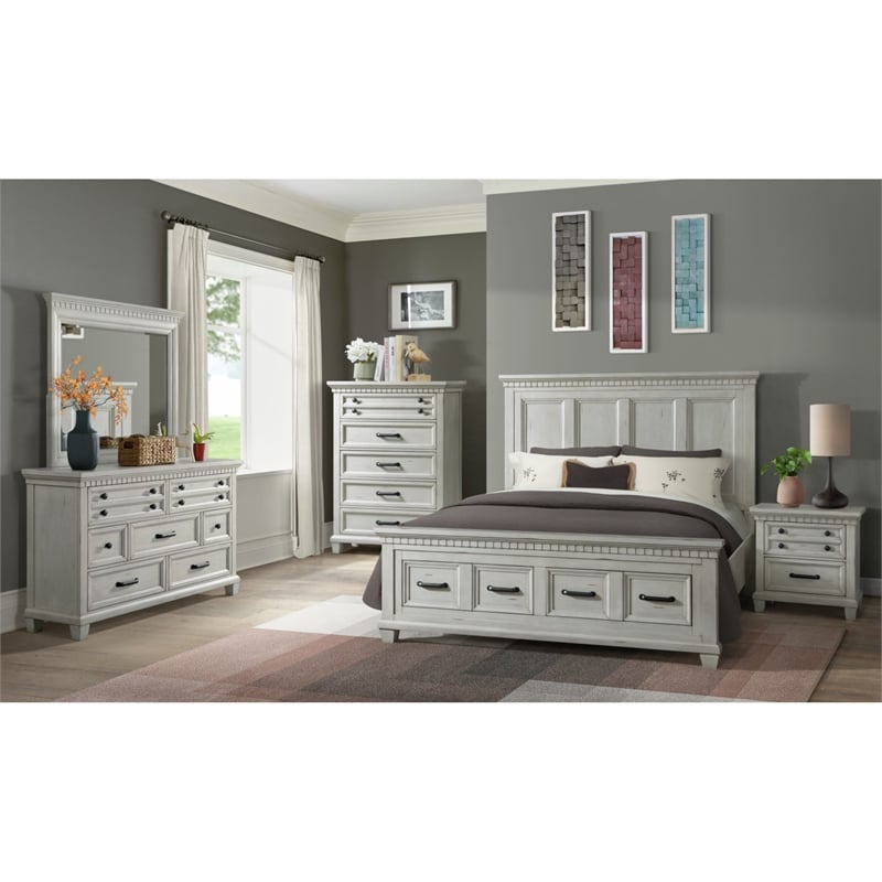 Picket House Furnishings Windom Queen Storage Bed in Antique White