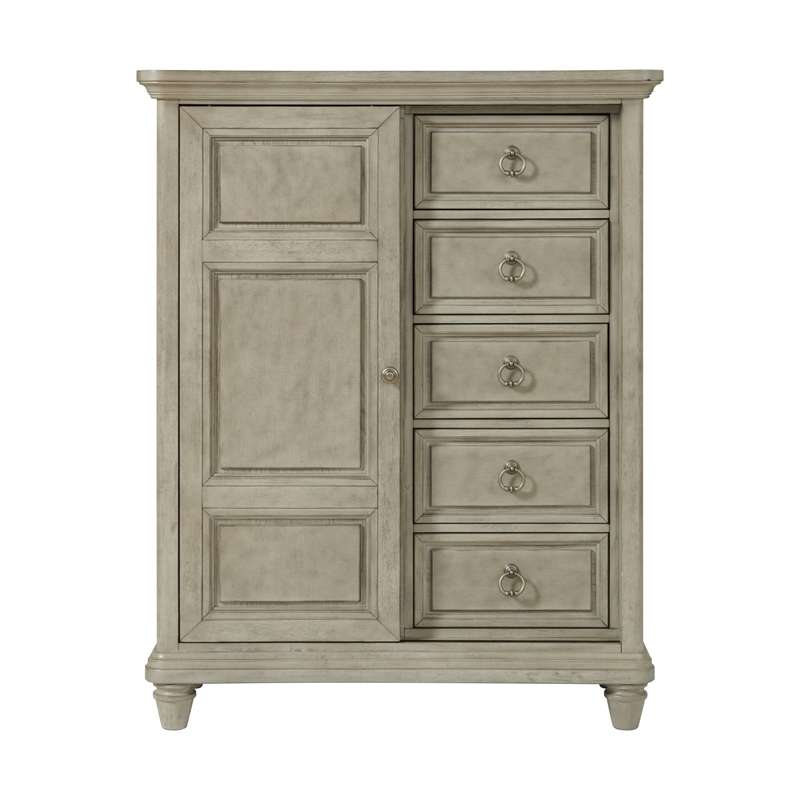 Picket House Furnishings Emiko 5-Drawer Door Chest in Light Gray