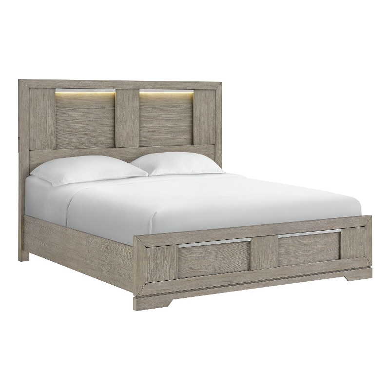 Picket House Furnishings Argo King Panel Bed with LED in Gray