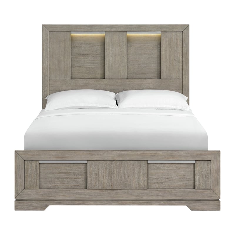 Picket House Furnishings Argo Queen Panel Bed with LED in Gray