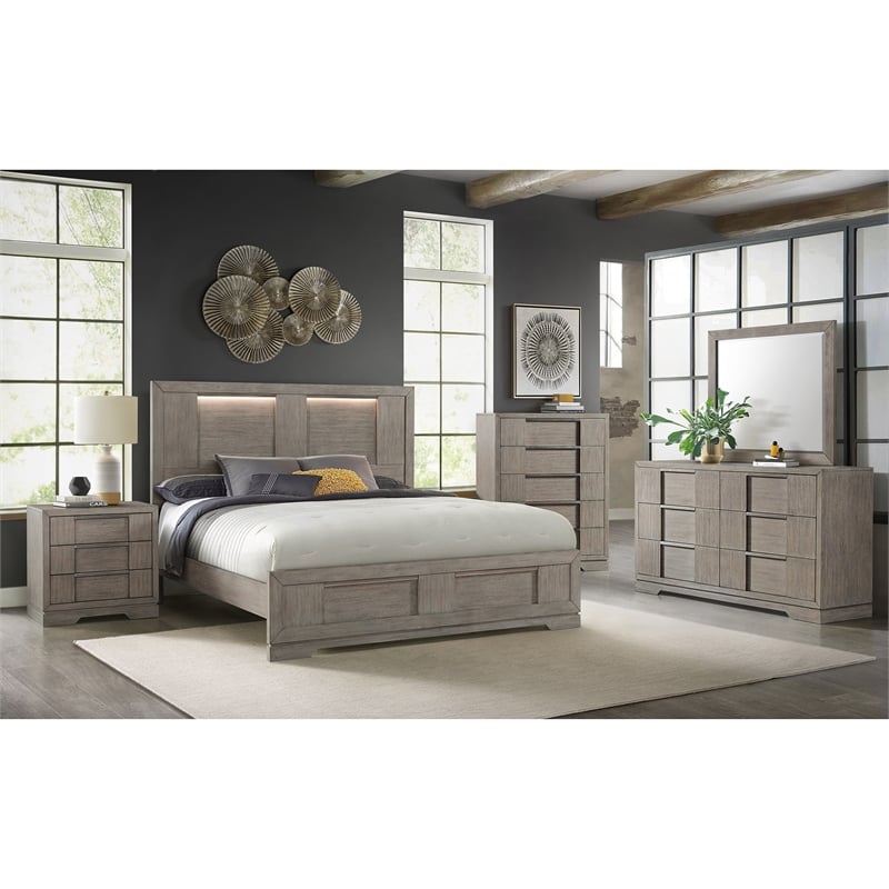 Picket House Furnishings Argo Queen Panel Bed with LED in Gray