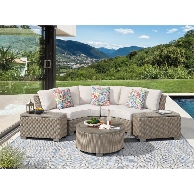 Picket House Furnishings Camal Wedge Console with Tan Pillows