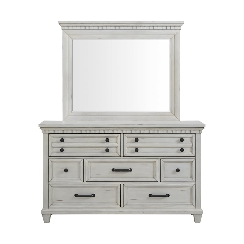 Picket House Furnishings Windom Dresser and Mirror Set in Antique White