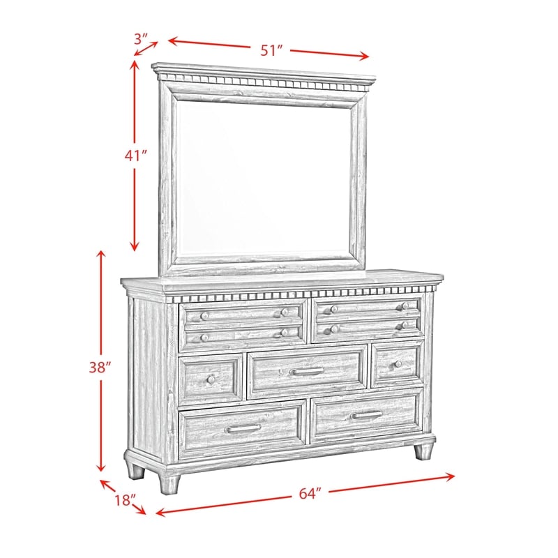 Picket House Furnishings Windom Dresser and Mirror Set in Antique White